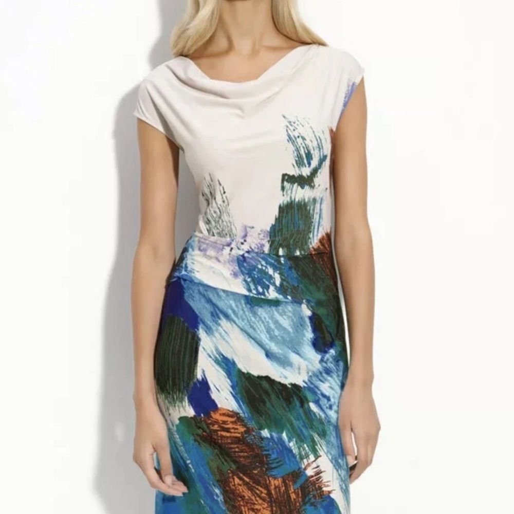 BCBGMaxAzria Multicolor Brushstroke Midi Dress